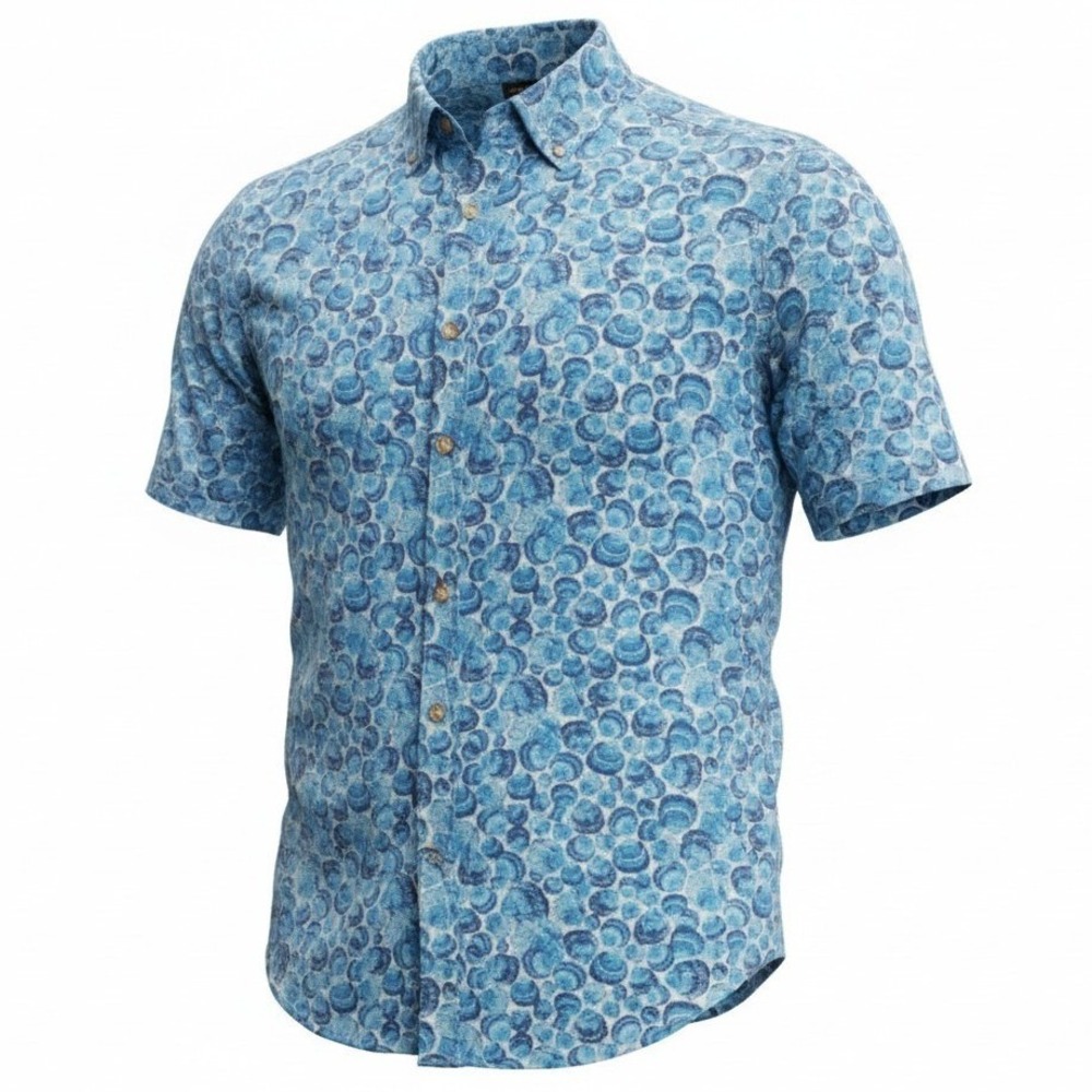 Southern Tide Sport Shirt Mens S Small Blue Shell Print Linen Blend Sunday Shell